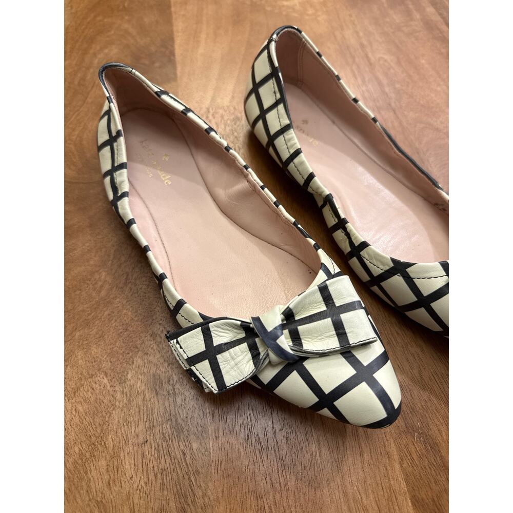 Kate Spade Suki Bow Pointed Toe Flats — Black & White Windowpane Plaid, Size 9.5 - Picture 4 of 7